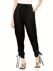 Flap Pockets Drawstring Ruched Pants Casual Pants