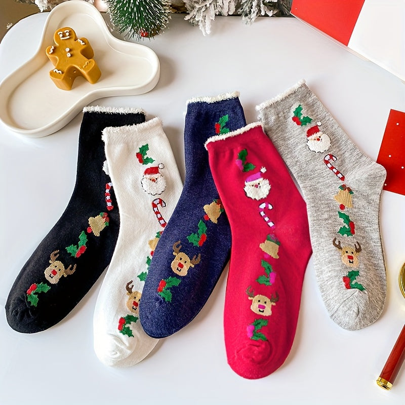 5 Pairs Christmas Print Socks Mid Tube Women's Stockings