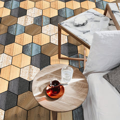 11pcs Colorful Wood Grain Art Hexagon Floor Stickers Waterproof Non slip