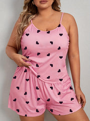 Heart Print Scoop Neck Cami Top & Shorts Pajama Set