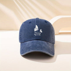 Vintage Butterfly Print Baseball Cap Distressed Sunshade Hat