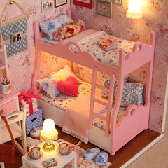 DIY Pink Bedroom Model House Kit with Furniture Set - Creative Gift