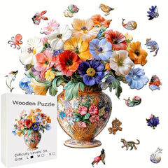 Floral Parrot Wooden Puzzle Colorful Animal Shapes Art Toy in Box
