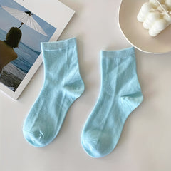 Girls Kids Casual Plain Socks Breathable Comfy Crew Socks