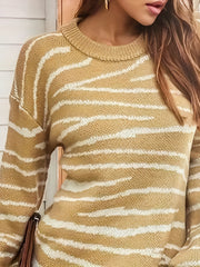 Casual Sweater Dress Women's Plus Stripe Print Long Sleeve