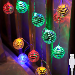 Disco Mirror Ball String Lights - 20 LED Reflective Bright Lamp