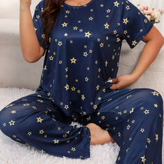 Star Print Pajama Set Short Sleeve Tee & Pants