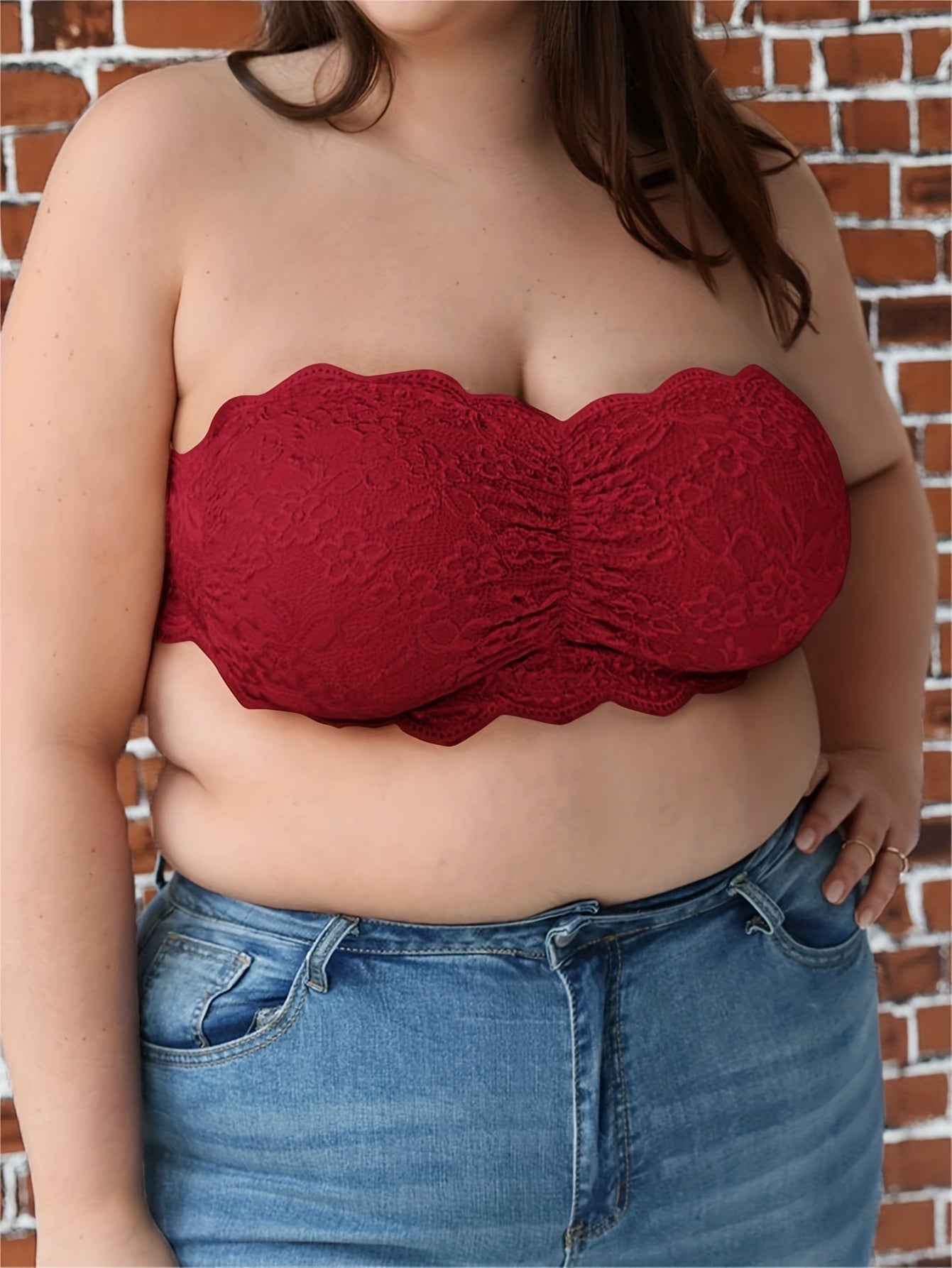 Sexy Tube Bra Lace Trim Ruched Bandeau Bra