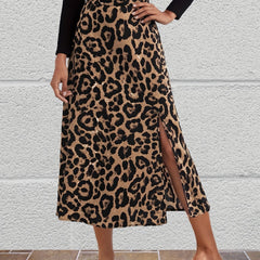 Leopard Print High Waist Split Skirt Sexy Skirt For Spring & Summer