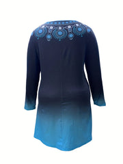 Ombre & Dot Print Long Sleeve Dress