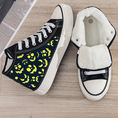 Ghost Face Print Plush Lined Chunky Canvas Sneakers