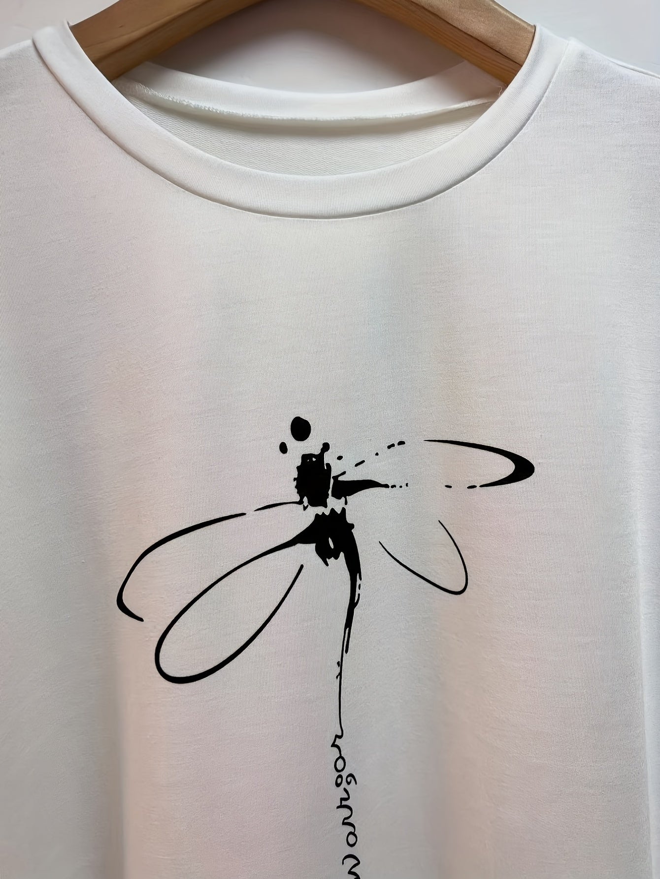 Dragonfly Print Long Sleeve Round Neck Tee Dress