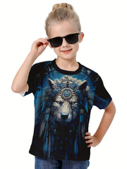 Ethnic Wolf Print Short Sleeve T shirt Girls 3d Print Tees Pullover