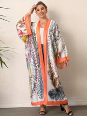 Boho Kimono Women's Plus Allover Print Long Sleeve Cover Up