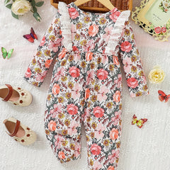 Autumn Flower Graphic Baby Long Creeper Bodysuit
