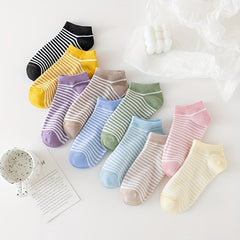 Set of 10 Striped Print Low Cut Ankle Socks Women's Stockings & Hosiery