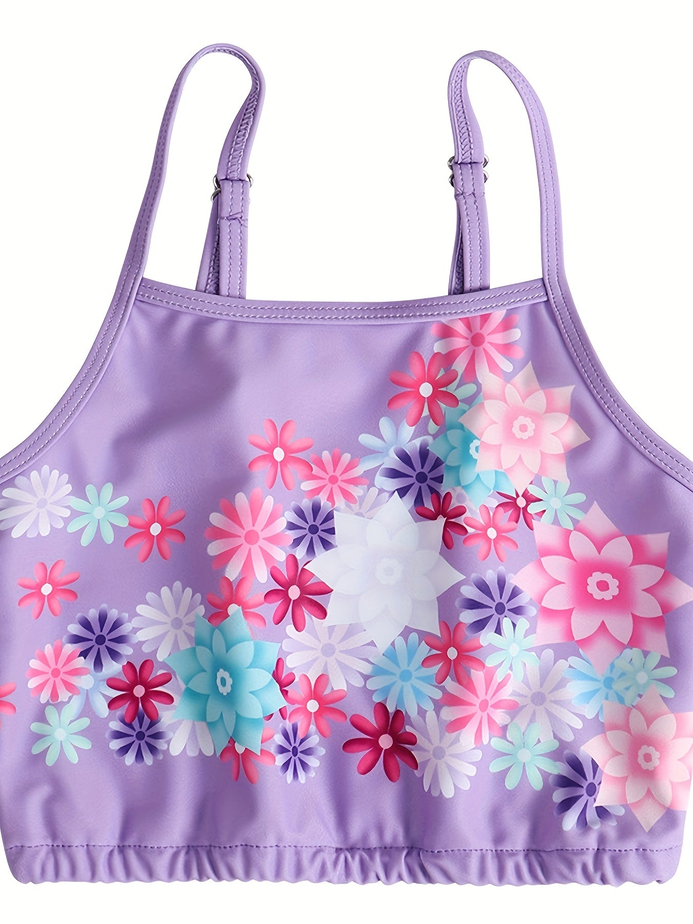Girls 2-Piece Swimsuit Cartoon Flowers Top & Tutu Skirt Swimwear Set