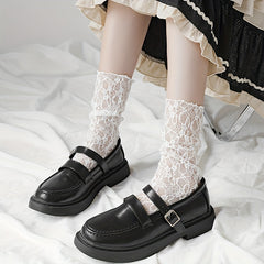 Floral Lace Mesh Calf Socks Lolita Hollow Out Knee High Socks Women's Stockings
