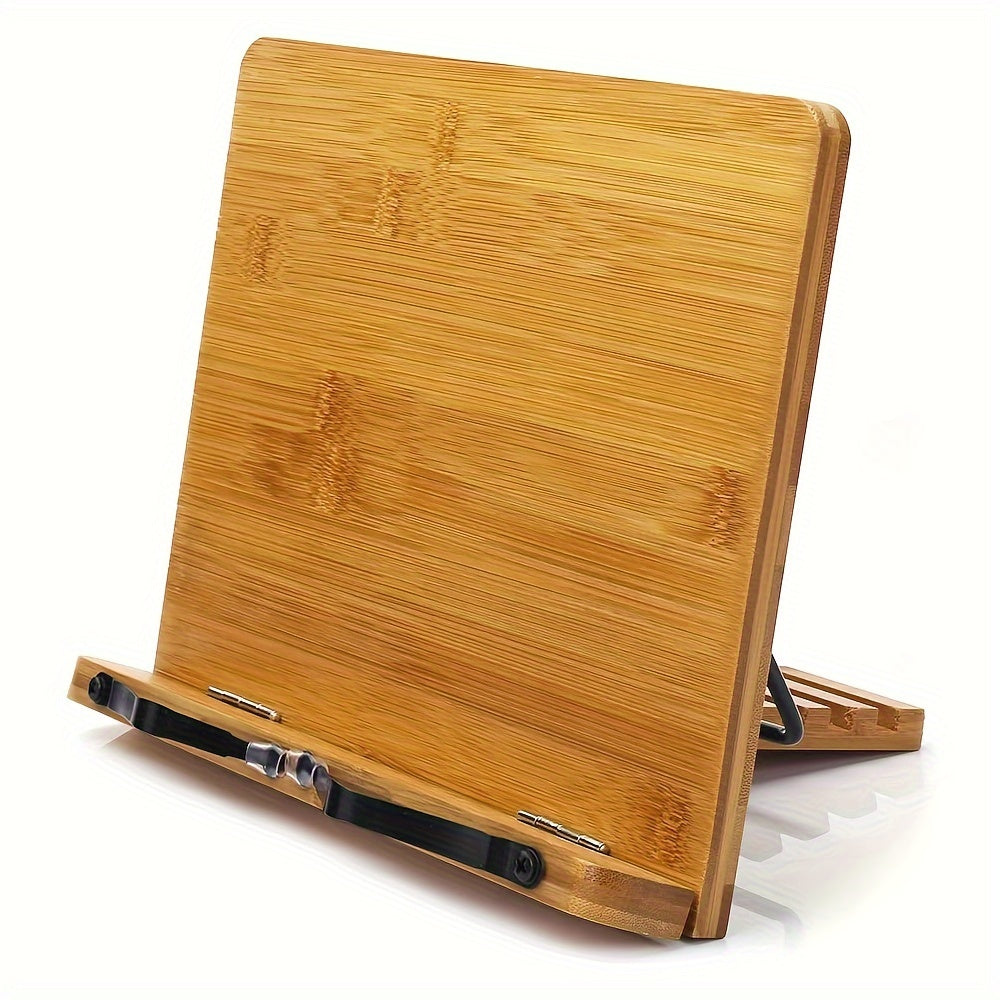 Bamboo Book Stand Adjustable Holder Tray Page Clips Cookbook Reading Desk