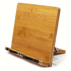 Bamboo Book Stand Adjustable Holder Tray Page Clips Cookbook Reading Desk