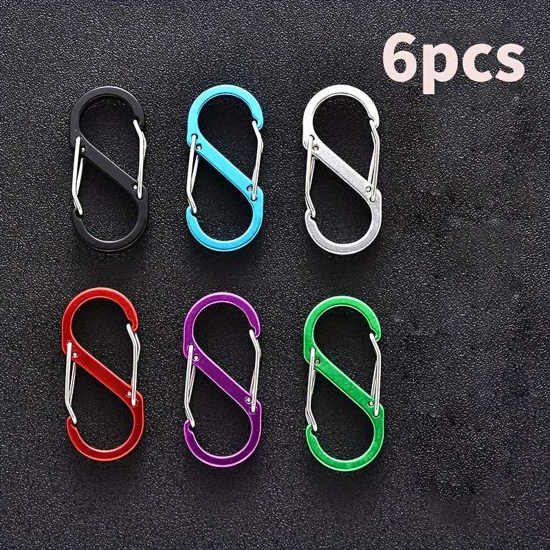 6pcs No 5 Aluminum Alloy S Carabiner Mini Spring Hanging Buckle
