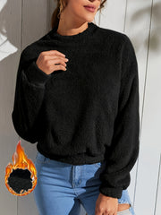 Solid Plush Crew Neck Sweatshirt