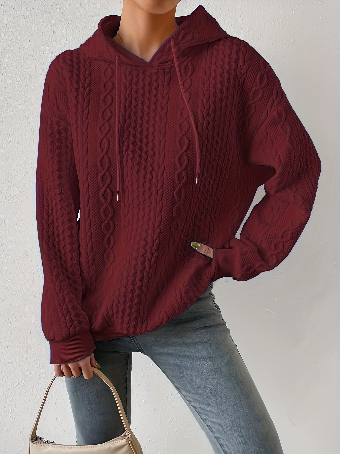 Solid Texture Hoodie Long Sleeve Sweatshirt