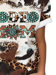 Leopard Print Letter Graphic Short Sleeve T-shirt for Boys Girls