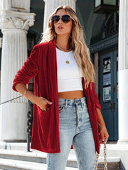 Open Front Flap Pockets Cardigan Long Sleeve Outwear for Fall/Winter