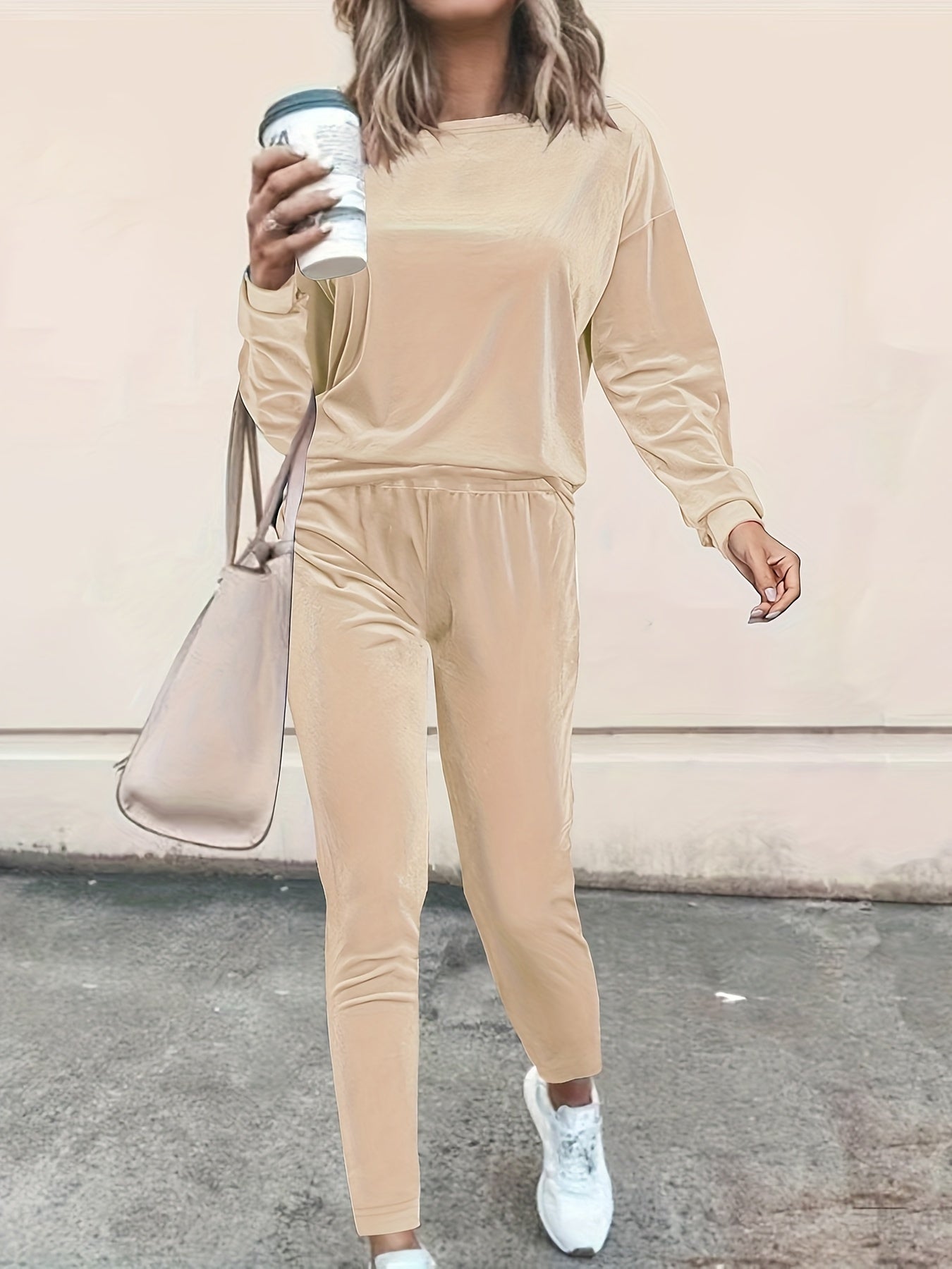 2pcs Long Sleeve Top & Pants Women's Activewear Set