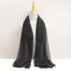 Rhinestone Decor Crinkle Scarf Hijab Solid Shawl Windproof Head Wrap
