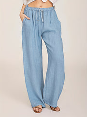 Wide Leg Pants Drawstring Pockets Women's Clothing