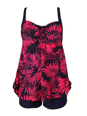 Solid Ruched Front Tankini Set