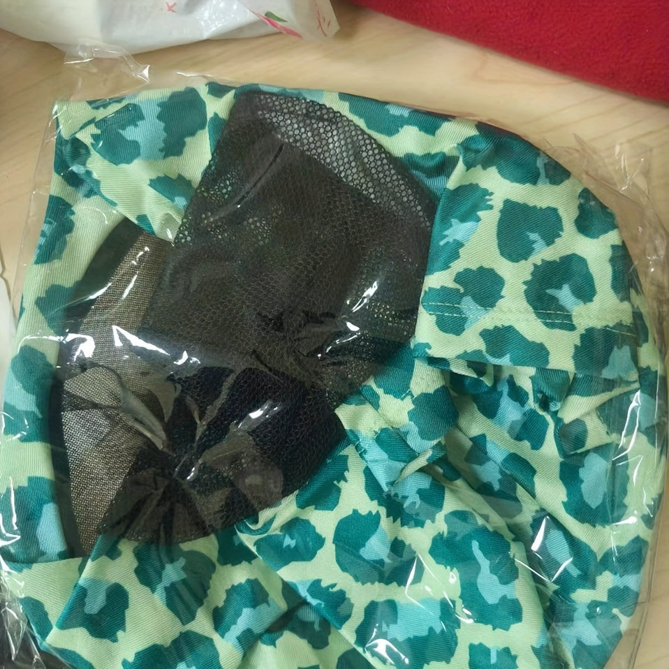 Comfortable Horse Fly Mask with Ears Elasticity Leopard Print Large