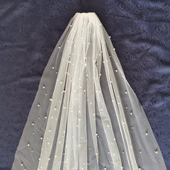 Bride Tulle Veil Faux Pearl Long Wedding Bridal Hair Accessories
