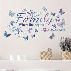 Purple Family Slogan Butterfly Wall Sticker Home Decoration PVC Self-adhesive
