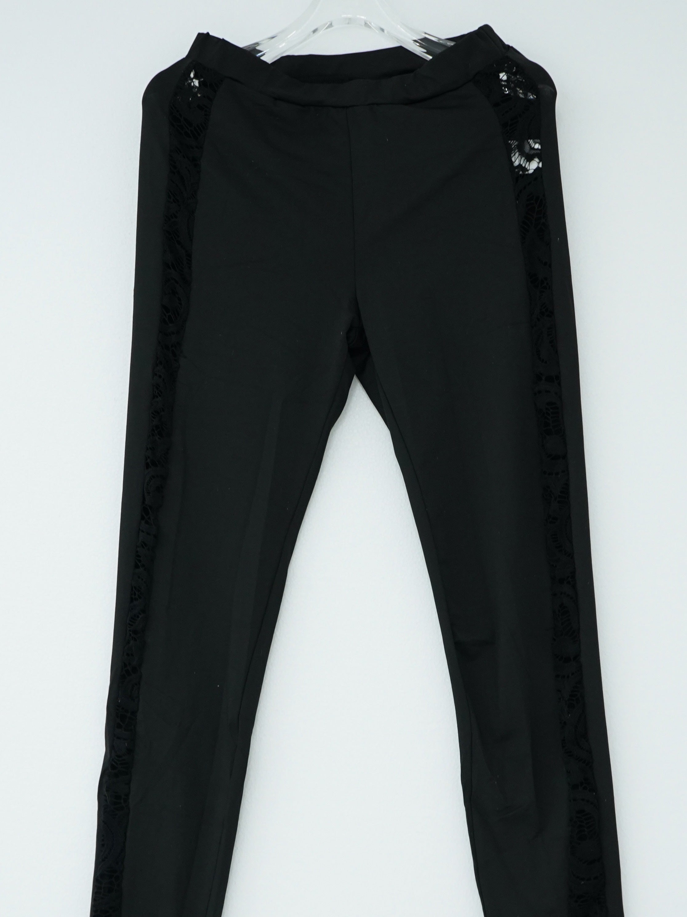 Contrast Lace High Waist Pants Casual Slim Long Length Pants