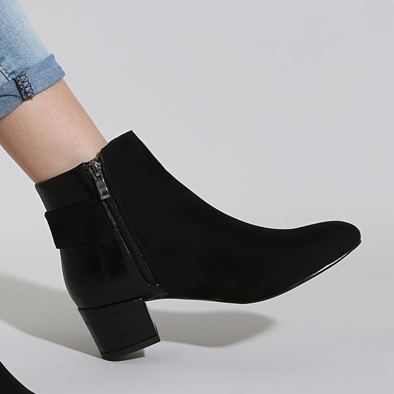 Chunky Heeled Ankle Boots for Women - Side Zip Low Heel Booties