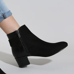 Chunky Heeled Ankle Boots for Women - Side Zip Low Heel Booties
