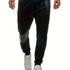 Leather Patchwork Men's Drawstring Pocket Sweatpants