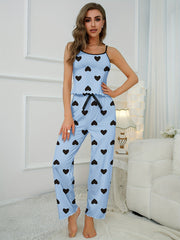 Heart Print Pajama Set Cami Top & Pants Women's Sleepwear