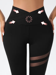Mesh Spliced Tight Pants Bell bottom Leggings Women's Clothing