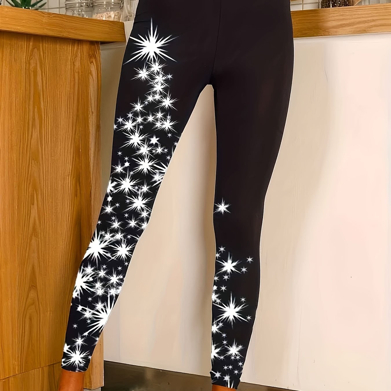Starry Print High Waist Leggings Slim Fit Summer Leggings