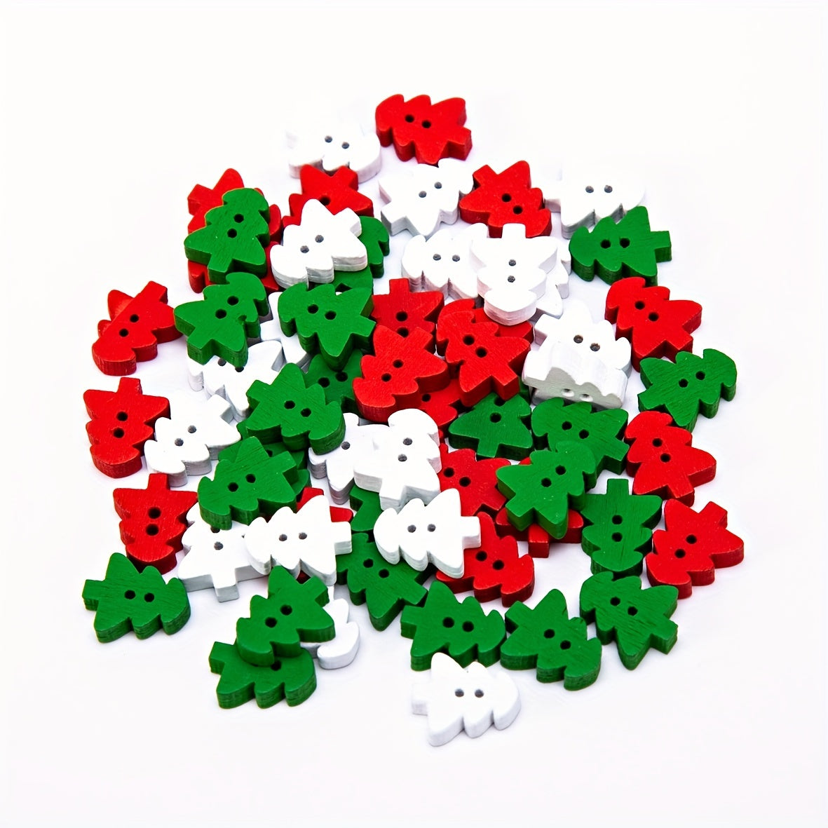 100pcs Wooden Red Green Christmas Tree Buttons Embellishments DIY Crafts Xmas