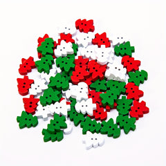 100pcs Wooden Red Green Christmas Tree Buttons Embellishments DIY Crafts Xmas
