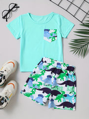 Boys Dinosaur Casual Outfit T shirt & Shorts Summer Clothes Set