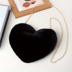 Heart Shape Plush Chain Crossbody Bag with Fur Ball Pendant