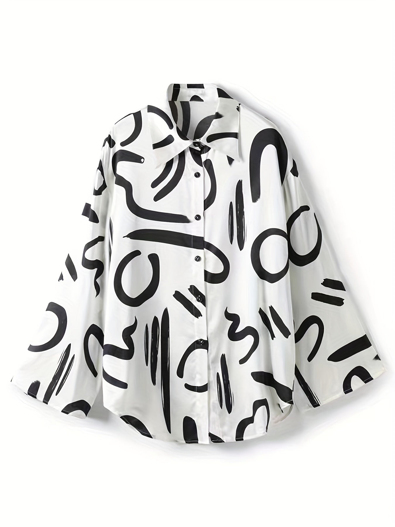Graffiti Print Button Up Blouse Long Sleeve
