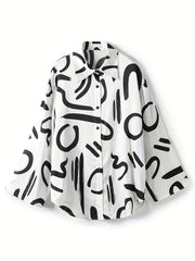 Graffiti Print Button Up Blouse Long Sleeve