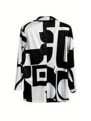 Women's Plus Geo Print Long Sleeve Coat & Pants Set